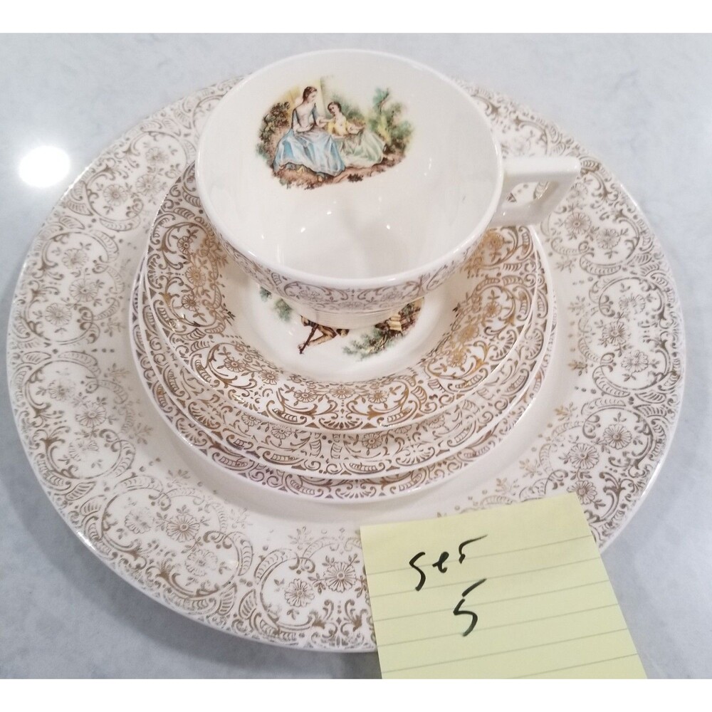 American Limoges serving for 1 Triumph China d’Or 22K Gold Set of 5 vtg